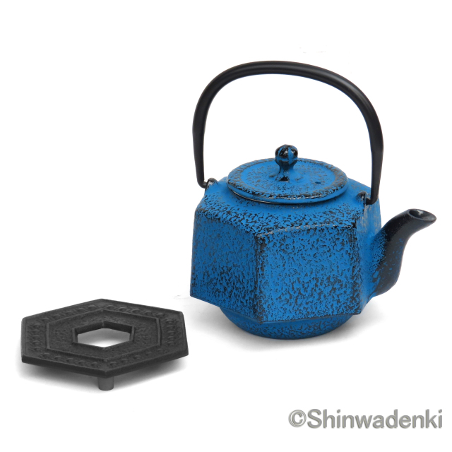 南部鉄器 急須 六角利久 青