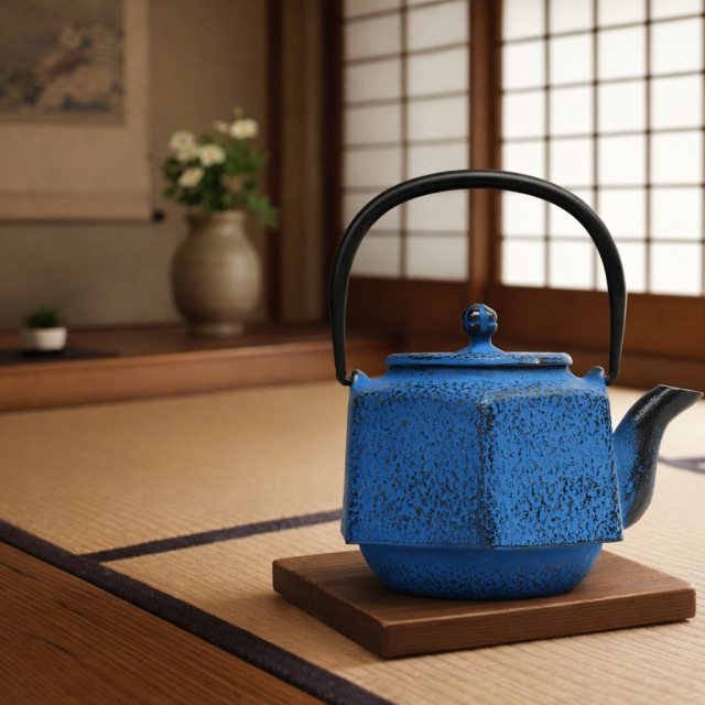 南部鉄器 急須 六角利久 青