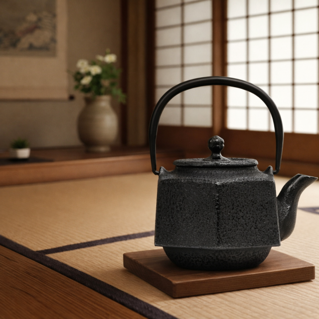 南部鉄器 急須 六角利久 黒