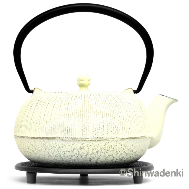 南部鉄器 ティーポット 急須 平丸千筋 金白