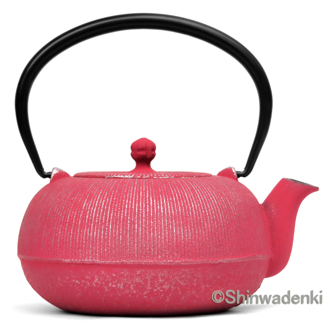 南部鉄器 急須 平丸千筋 0.7L 銀ピンク OH-444 Shinwadenki