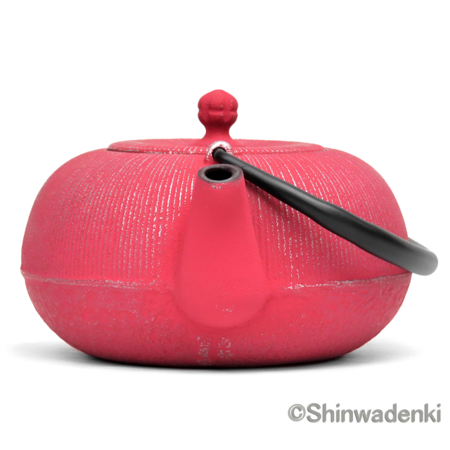 南部鉄器 ティーポット 急須 平丸千筋 銀ピンク