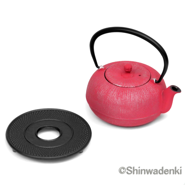 南部鉄器 ティーポット 急須 平丸千筋 銀ピンク