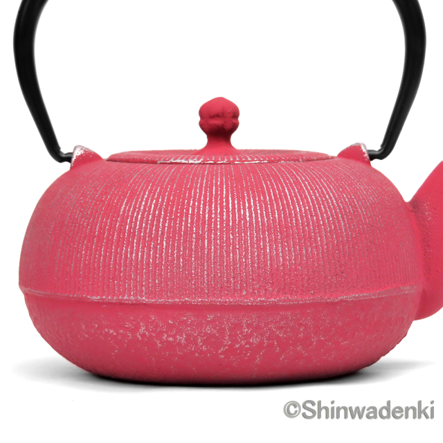 南部鉄器 ティーポット 急須 平丸千筋 銀ピンク