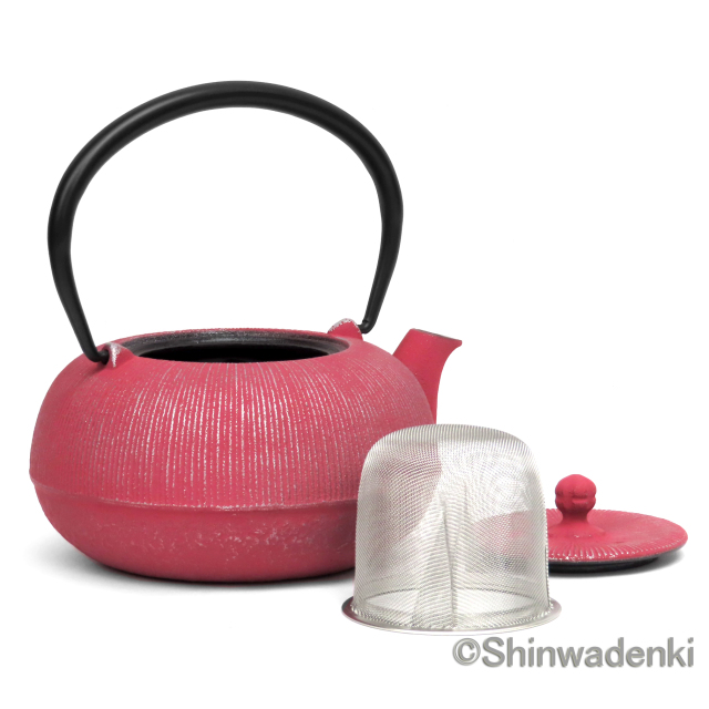 南部鉄器 ティーポット 急須 平丸千筋 銀ピンク