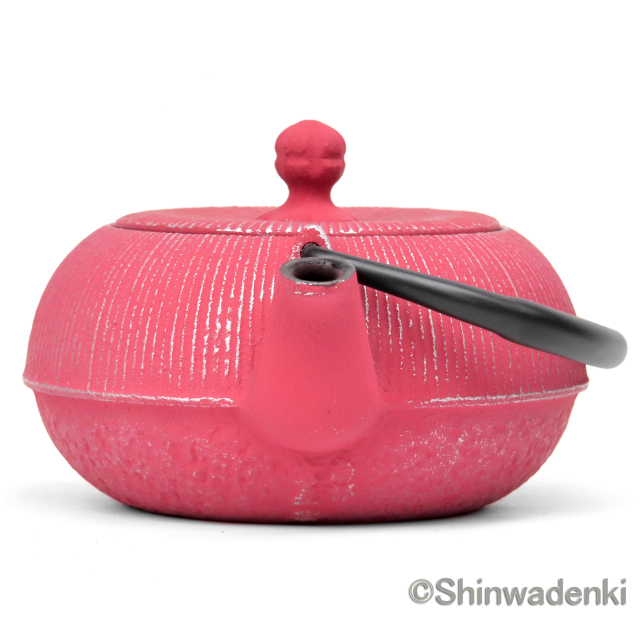 南部鉄器 急須 平丸千筋 銀ピンク