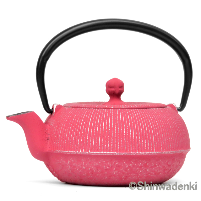 南部鉄器 急須 平丸千筋 銀ピンク