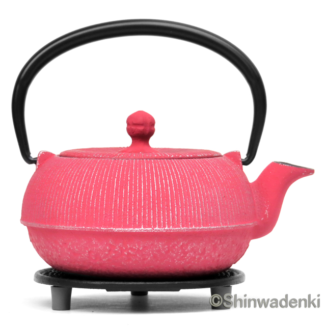 南部鉄器 急須 平丸千筋 銀ピンク