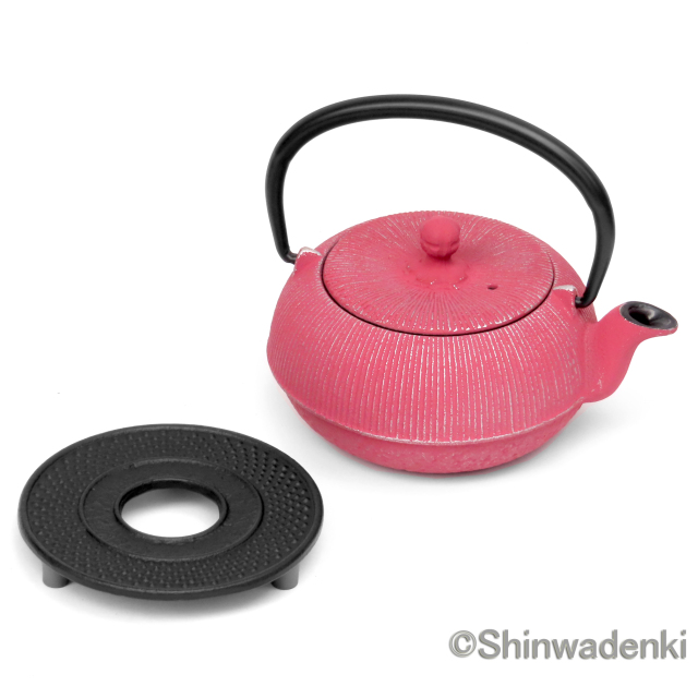 南部鉄器 急須 平丸千筋 銀ピンク