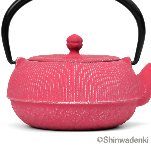 南部鉄器 急須 平丸千筋 銀ピンク