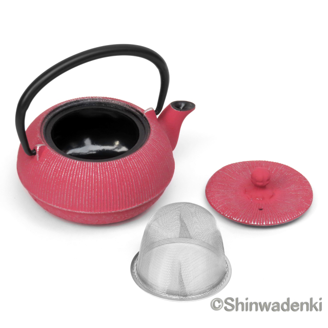 南部鉄器 急須 平丸千筋 銀ピンク