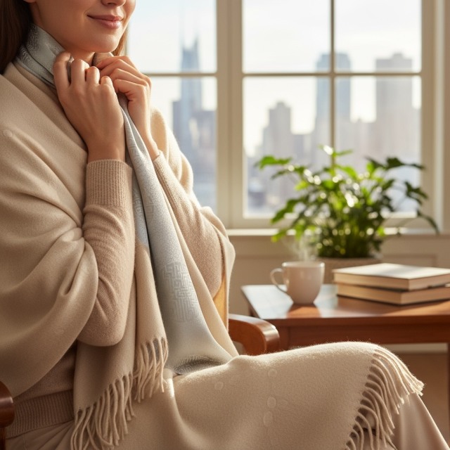 カシミア/シルクマフラー(L)