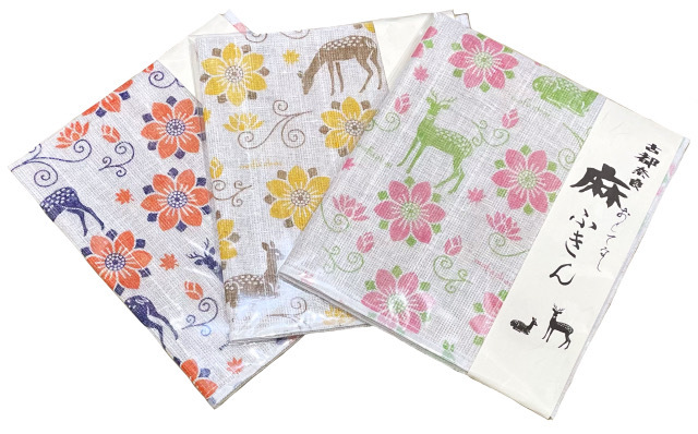 古都奈良 麻ふきん ≪鹿柄≫岡井麻布商店