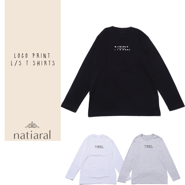 NATIARAL ロゴプリント長袖Tシャツ