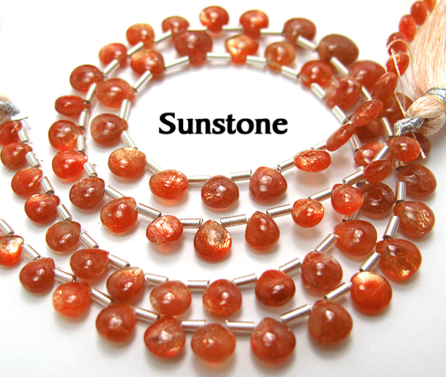 天然石ビーズ・サンストーン/プレーンマロン（1連）
