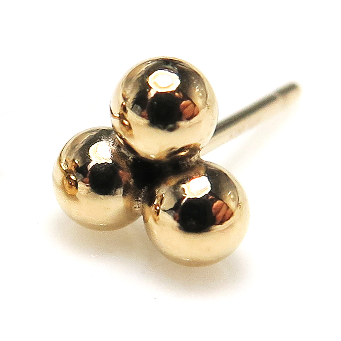 14kgf 丸玉ピアス 3ボール【3mm】ゴールドフィルド（1ペア）
