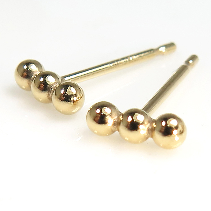 14kgf 丸玉ピアス 3ボール【2mm】ゴールドフィルド（10ペア）