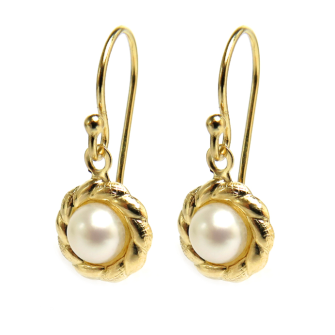 14kgf淡水パールピアス真珠（ホワイト系）/カボション（5mm）【B】フレンチフックピアス（ボールエンド）「ゴールドフィルド」（10ペア）