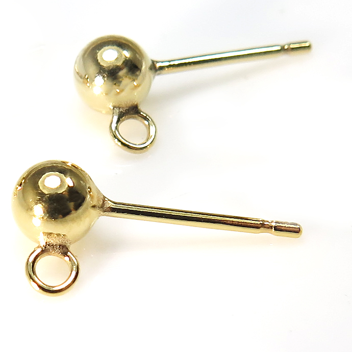 丸玉カン付ピアス（クローズ）【4mm】14kgfパーツ ゴールドフィルド（50ペア）