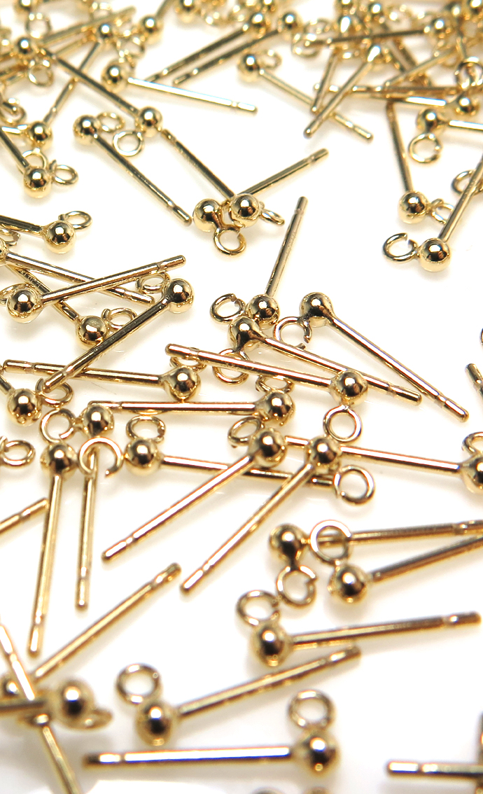 14kgfパーツ 丸玉カン付ピアス【2mm】ゴールドフィルド（50ペア）