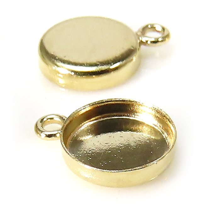ミール 皿 覆輪 カップ（ラウンド5mm）空枠 ベゼル 丸カン付「14kgf」ゴールドフィルド 3個