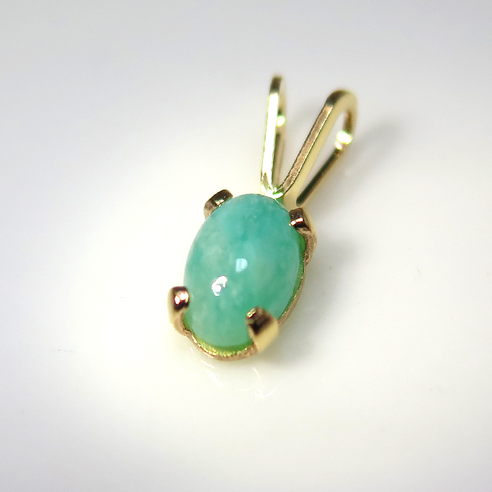 14kgfペンダントトップ 天然石 アマゾナイトカボションオーバル6×4mm「ゴールドフィルド」（10個）