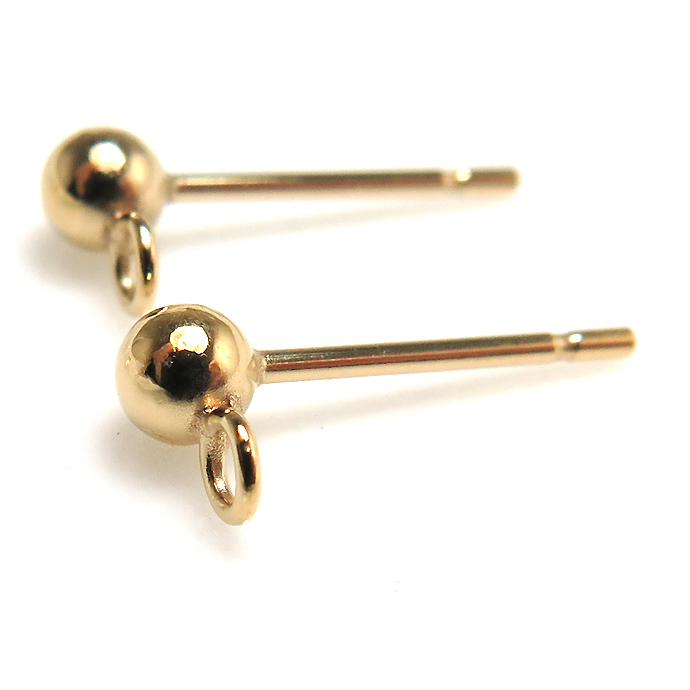 14kgf ピアス 丸玉カン付【3mm】（垂直リング/クローズ）ゴールドフィルド 4ペア