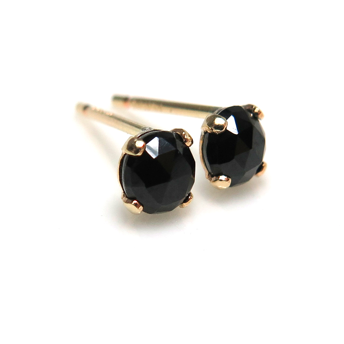 ブラックオニキス ピアス カボションピアス ローズカット 天然石 4mm 14kgf「ゴールドフィルド」（1ペア）