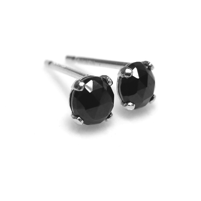 ブラックオニキス ピアス カボションピアス ローズカット 天然石 4mm シルバーSV925（1ペア）