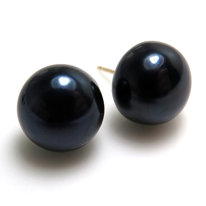 淡水パールピアス（ブラック～ダークブルー系）/ボタン12mm「14kgf（ゴールドフィルド）」（5ペア）