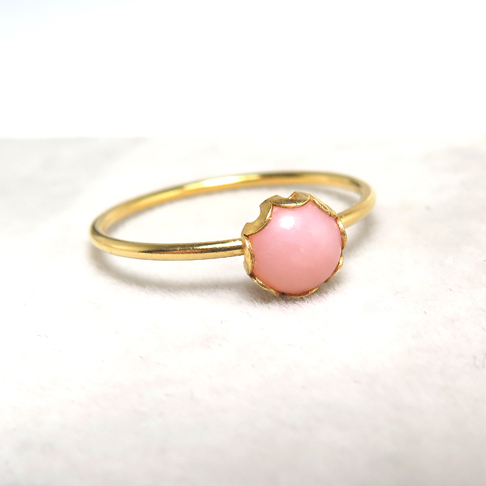 14kgfリング 指輪 天然石ピンクオパール5mm カボション ラウンド サイズ目安 7号 ゴールドフィルド 10個