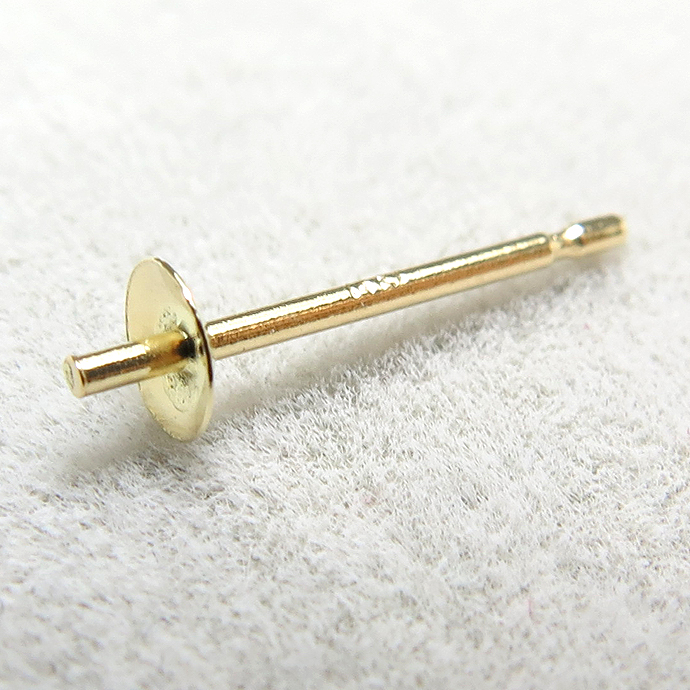 14Kイエローゴールド（14金）直結ピアスポスト・突き刺しタイプ（芯立・皿付）【3mm】（1個）