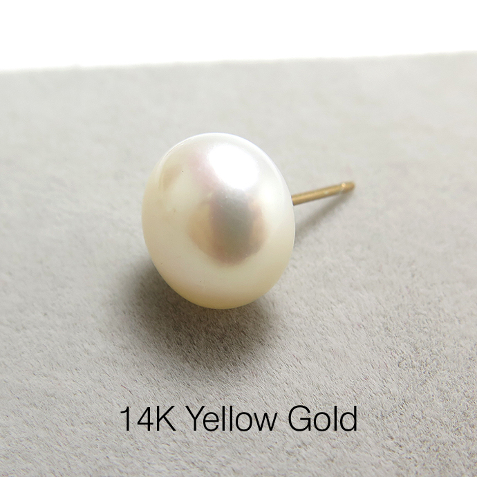 14K（14金イエローゴールド）淡水パールピアス（真珠ホワイト系）/ボタン10mm（1ペア）