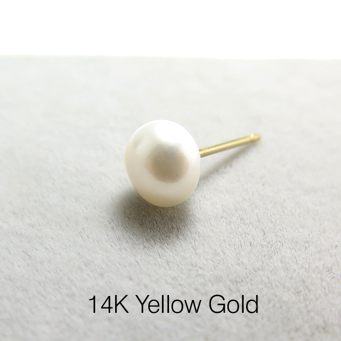 14K（14金イエローゴールド）淡水パールピアス（真珠ホワイト系）/ボタン6mm（5ペア）