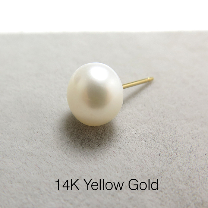 14K（14金イエローゴールド）淡水パールピアス（真珠ホワイト系）/ボタン8mm（5ペア）