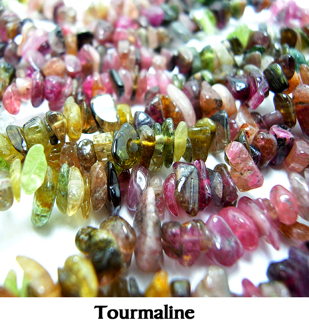 天然石トルマリン（マルチカラー）/さざれビーズ（さざれチップ）（40cm）（5本）