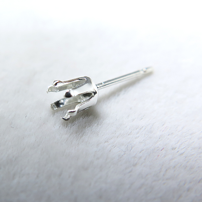SV925パーツ/ピアス空枠・6本爪ポストピアス（ラウンド4mm）（10ペア/20個）