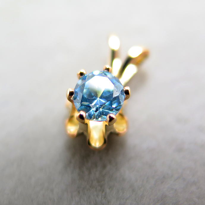 6本爪ペンダントトップ（立爪B）（キュービックジルコニア・ラウンド4mm）【アクアマリン＜3月誕生石＞】「14kgf（ゴールドフィルド）」（1個）