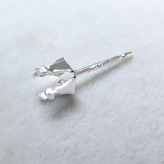 SV925パーツ/ピアス空枠・4本爪ポストピアス（スクエア4mm）（10ペア/20個）