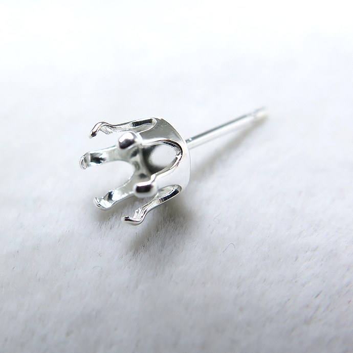 SV925パーツ/ピアス空枠・6本爪ポストピアス（ラウンド5mm）（25ペア/50個）
