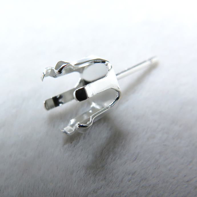 SV925パーツ/ピアス空枠・6本爪ポストピアス（ラウンド6mm）（10ペア/20個）