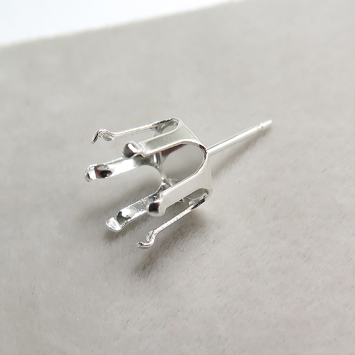 SV925シルバーパーツ/ピアス空枠・6本爪ポストピアス（ラウンド8mm）（10ペア/20個）