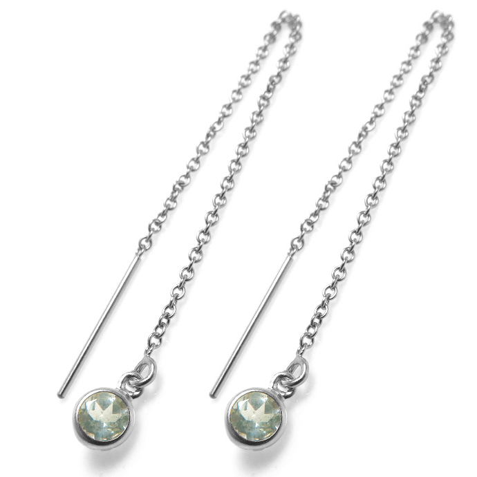 シルバー チェーンピアス（アズキ）天然石アクアマリン＜3月誕生石＞・4mm「SV925」