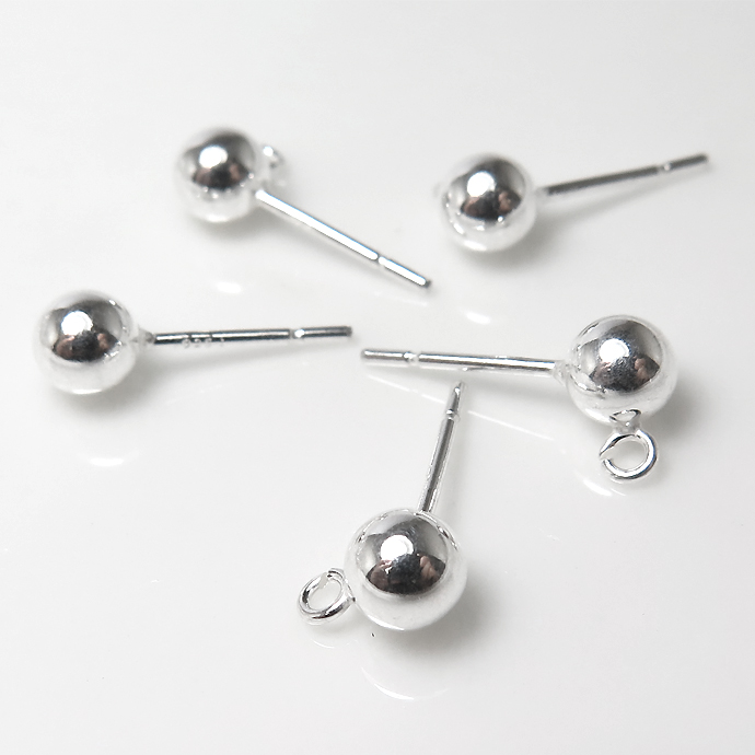 シルバーピアスパーツ/丸玉カン付き ボール 6mm （sv925）（2ペア）