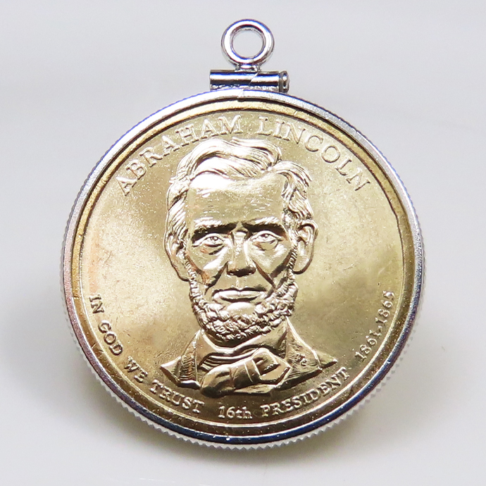 アメリカ大統領1ドル貨 エイブラハム・リンカーン Abraham Lincoln 第41代・コインペンダント・バチカン付 SV925 シルバー