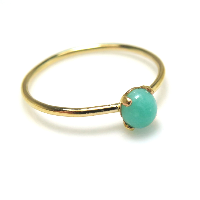 14kgfリング（指輪）天然石アマゾナイト4mm（4本爪カボション・ラウンド）（サイズ目安：9号）「ゴールドフィルド」（1個）