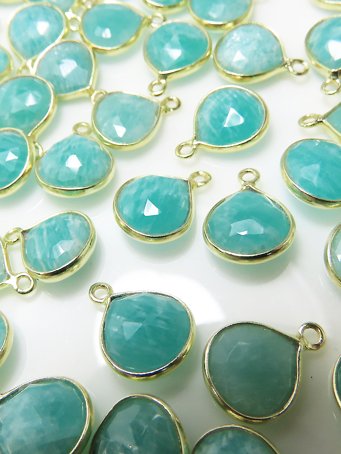 アマゾナイト 天然石チャーム・ペンダントトップ ハート マロン12×9mm シルバー925 18金ゴールドプレーテッド ベゼル （5個）