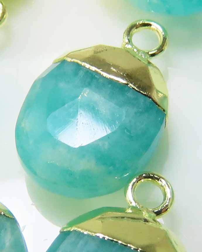 アマゾナイト チャーム・ペンダントトップ 天然石 ドロップ オーバル 13mm×8mm ゴールドプレーテッド （10個）