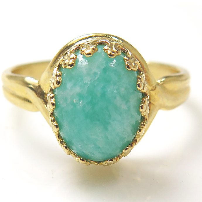 アマゾナイト リング 指輪  天然石 カボション 10×8mm  オーバル 真鍮ゴールドカラー 1個