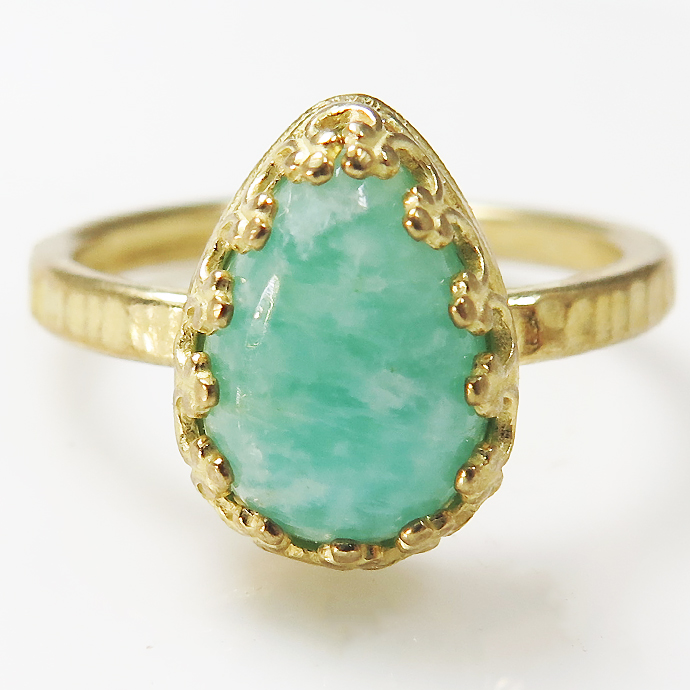 アマゾナイト 指輪 リング 天然石 カボション 10×7mm ペアシェイプ）1個